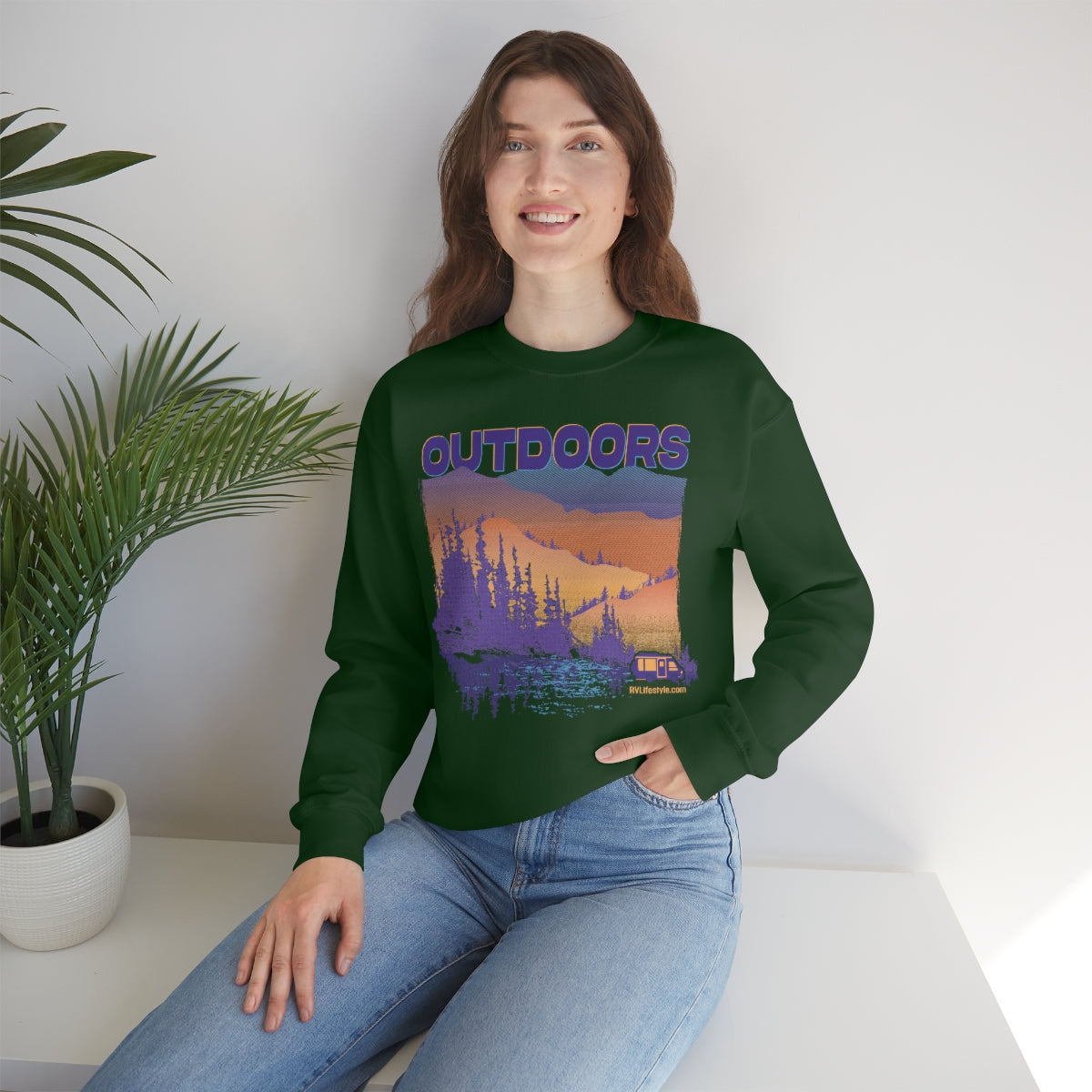 Outdoors Unisex Heavy Blend™ Crewneck Sweatshirt - Black, Forest Green, Dark Heather, Navy