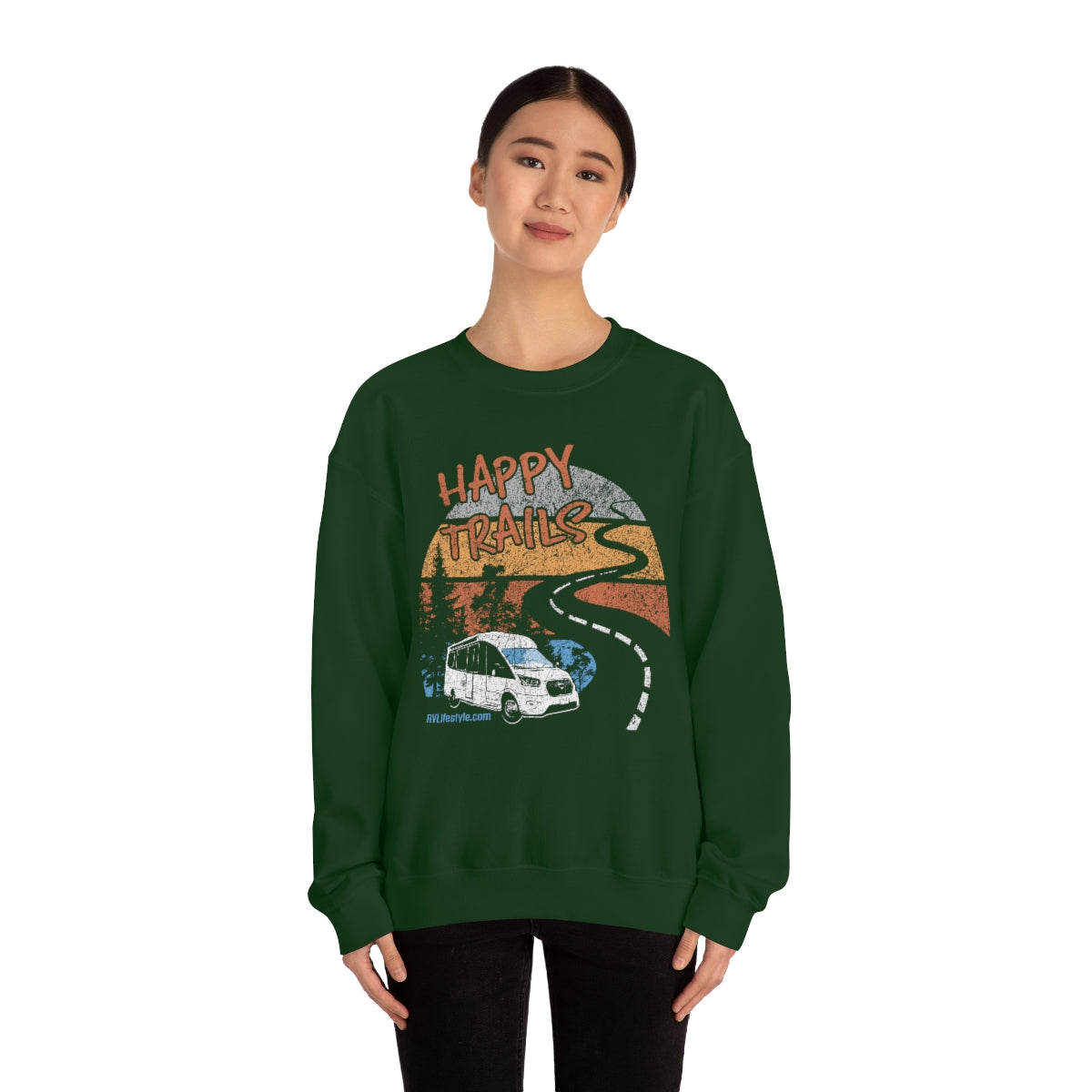 Happy Trails Unisex Heavy Blend™ Crewneck Sweatshirt - Black, Forest Green, Dark Heather, Navy