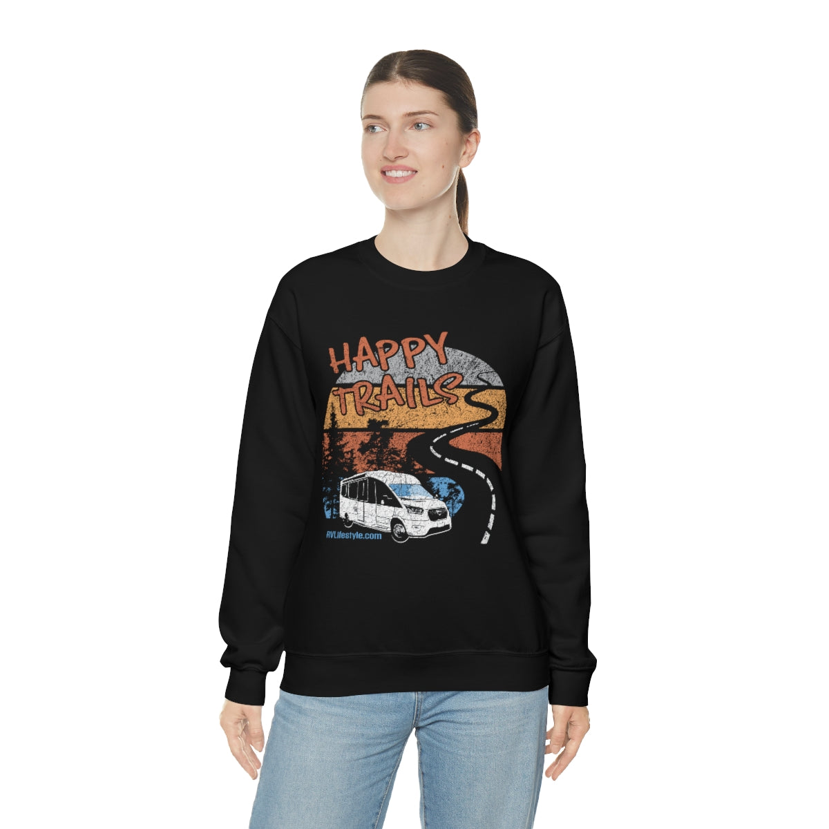 Happy Trails Unisex Heavy Blend™ Crewneck Sweatshirt - Black, Forest Green, Dark Heather, Navy