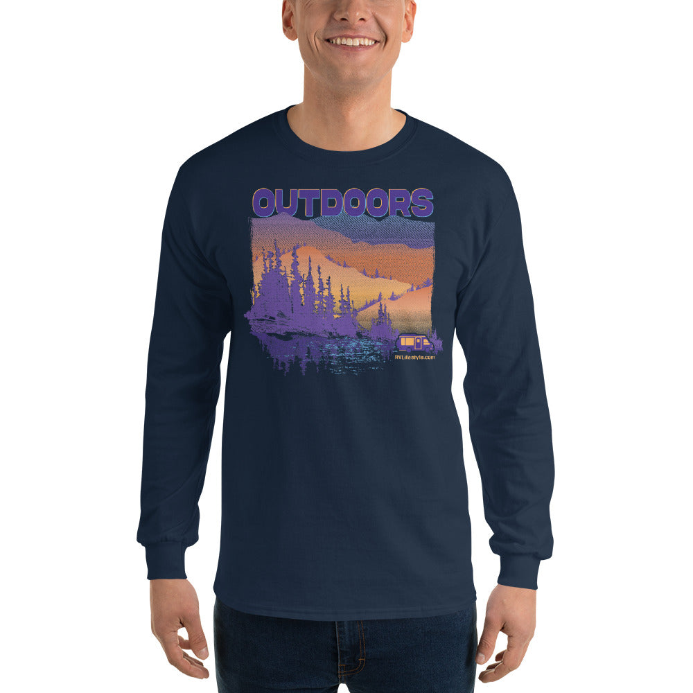 Outdoors Men and Women's Long Sleeve Shirt - Black, Navy, Military Green, Indigo Blue, Sport Grey