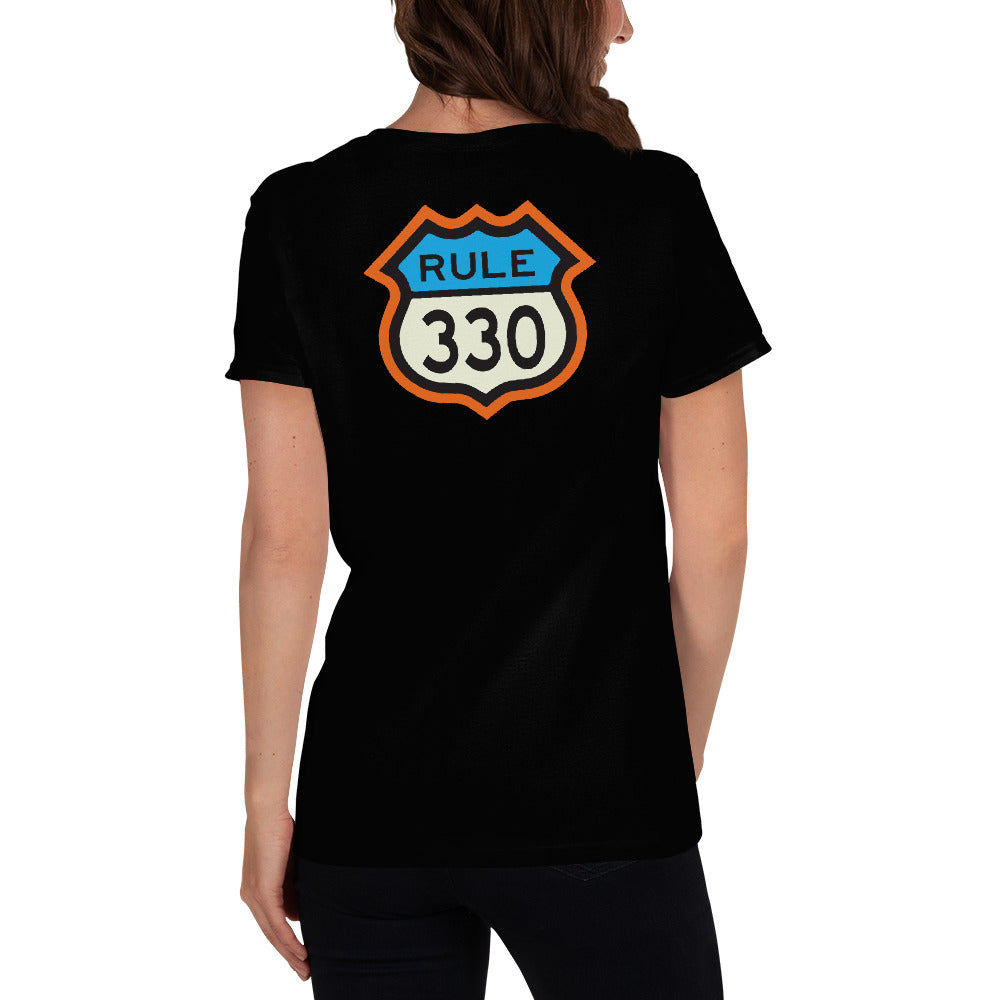 RV Lifestyle on the Front and 330 Rule on the Back! Women's short sleeve T-shirt - Forest Green, Black, Navy, Sport Grey