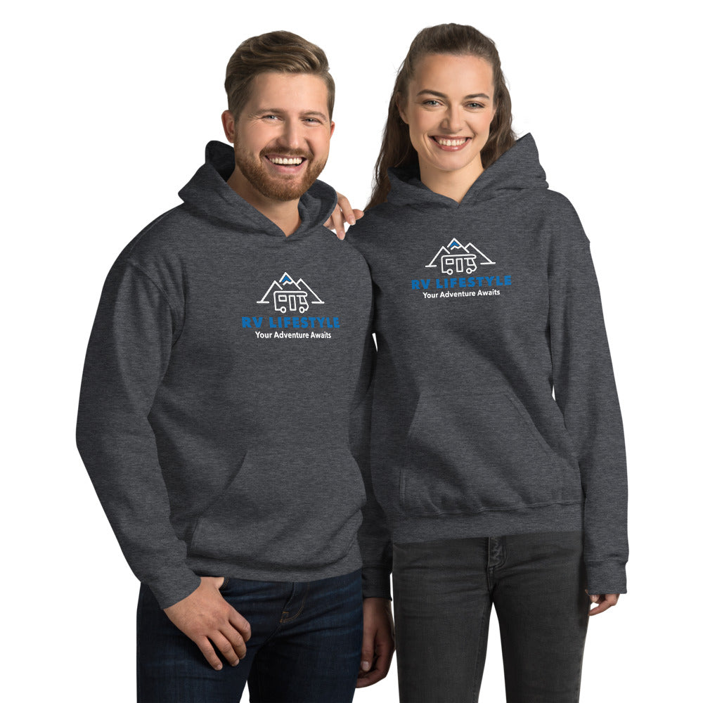 RV Lifestyle Your Adventure Awaits - Men and Women's Hoodie - Black, Navy, Dark Heather