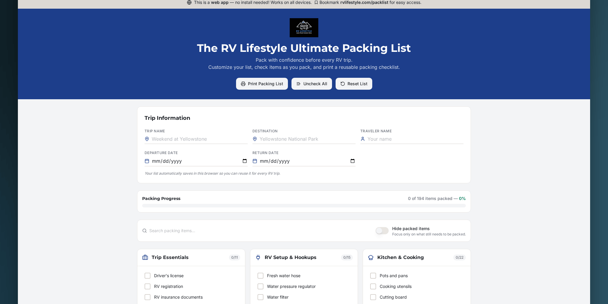 RV Lifestyle Web Apps