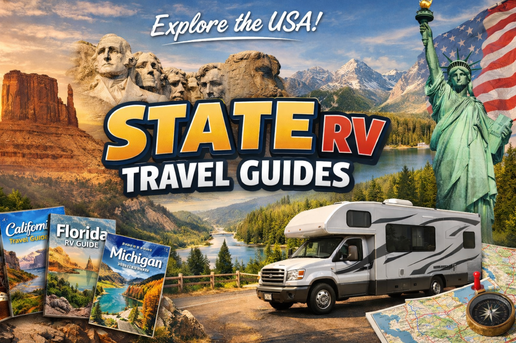 montage of scencic state rv travel guide locations 
