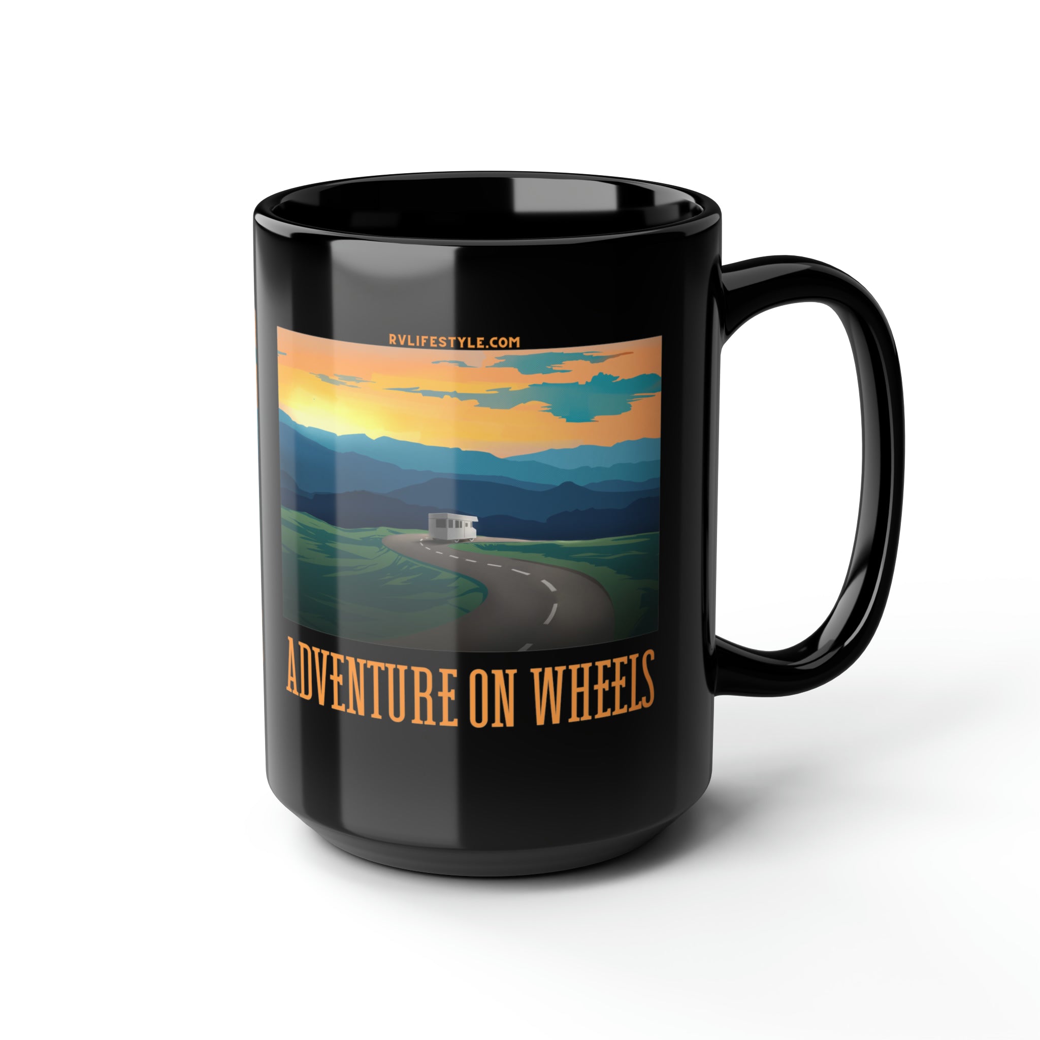 Adventure on Wheels - Black Mug, 15oz