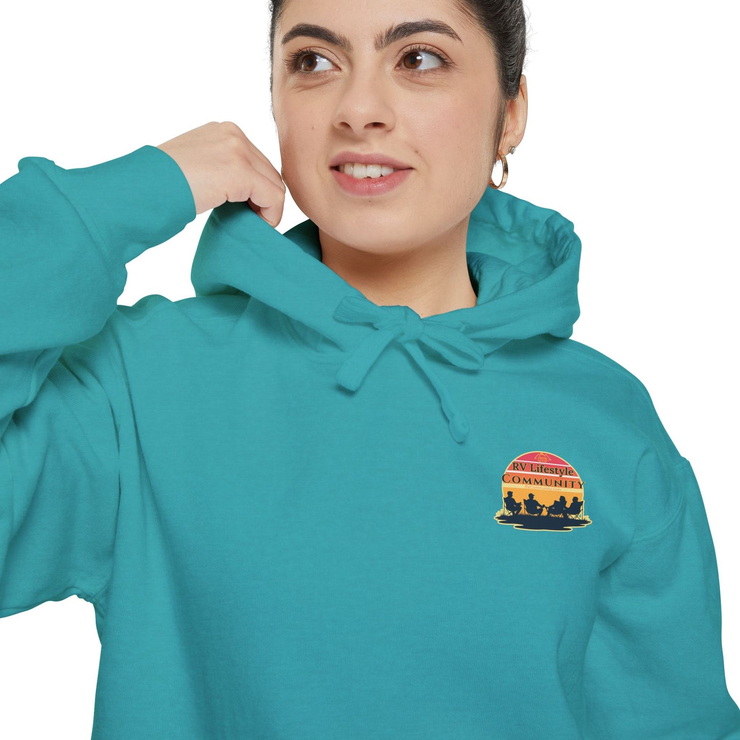 RV Lifestyle Community (front) Roam Explore Camp (back) Sweatshirt