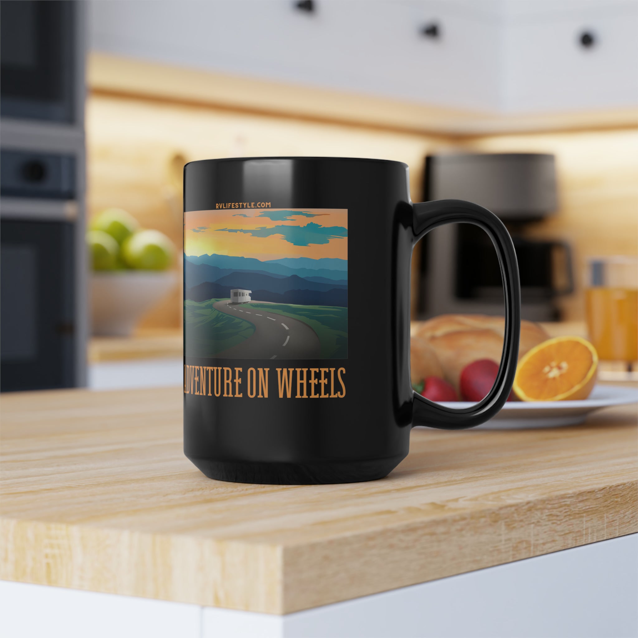 Adventure on Wheels - Black Mug, 15oz