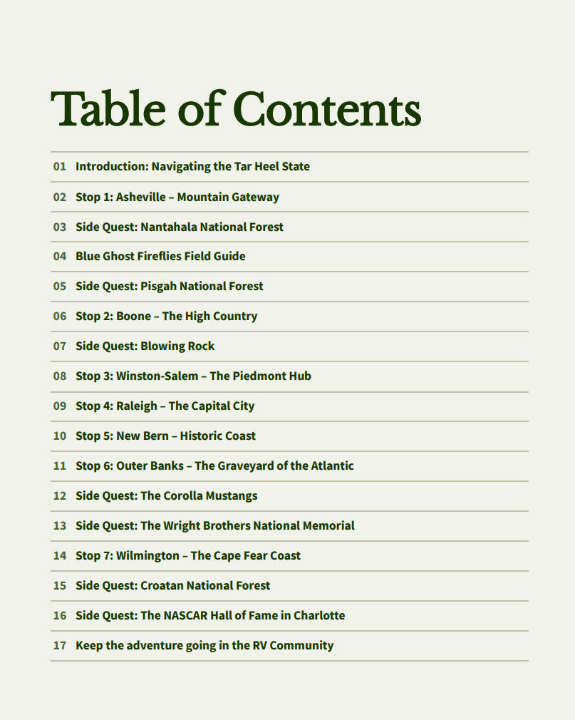 North Carolina RV Travel Guide: Mountain Peaks, Piedmont Hills, and Coastal Tides - 7-Stop Loop Through Asheville, Outer Banks, and Wilmington (101-Page Digital Guide)