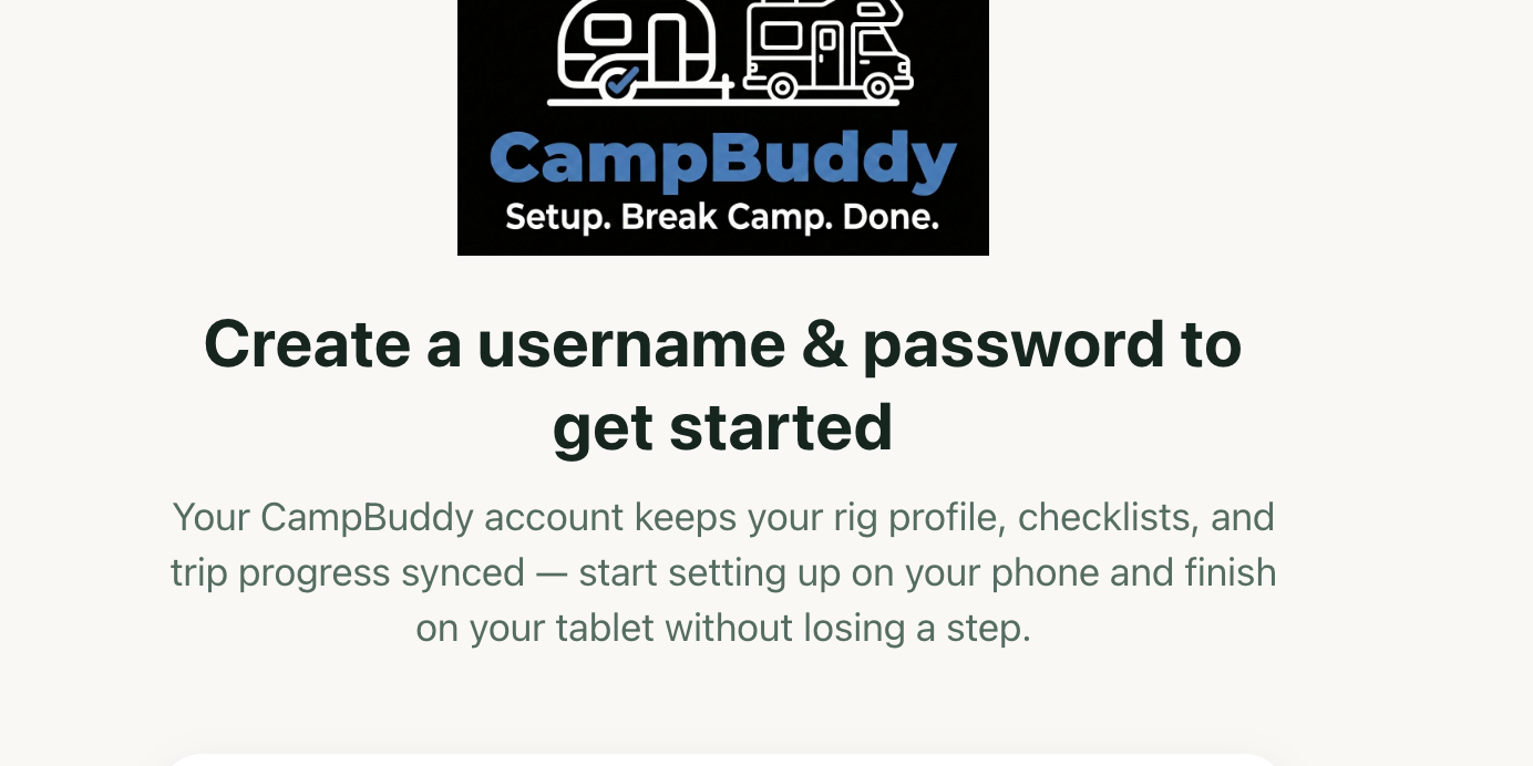 CampBuddy - The RV Campsite Setup and Break Camp Checklist App