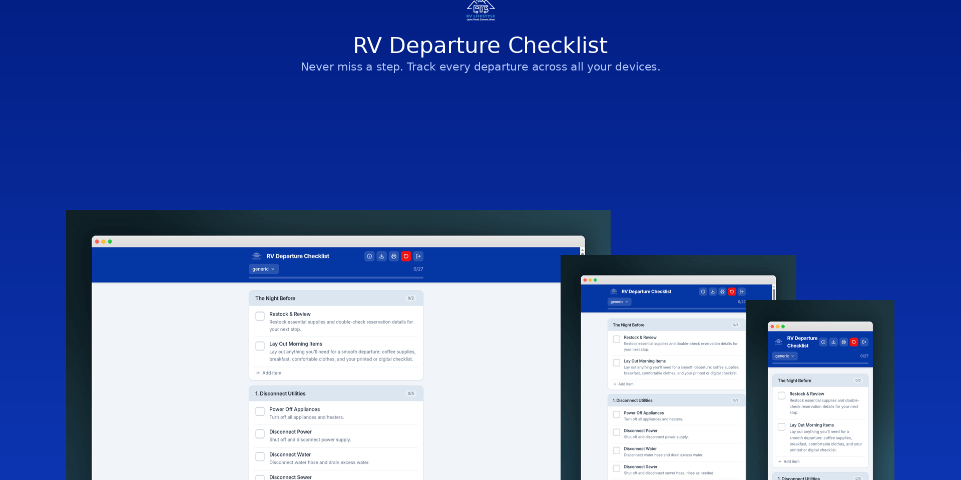 RV Departure Day Checklist App