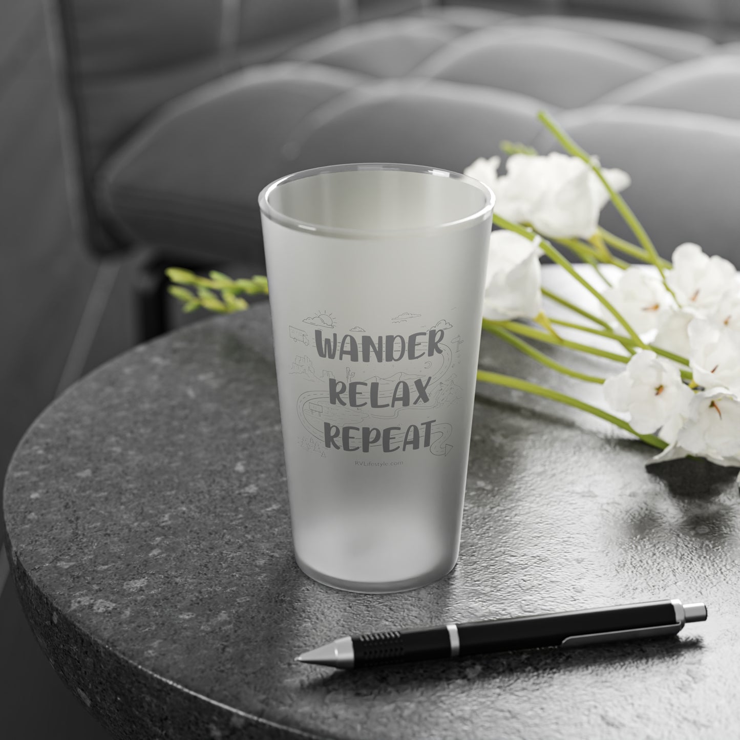 Wander Relax Repeat | Frosted Pint Glass, 16oz