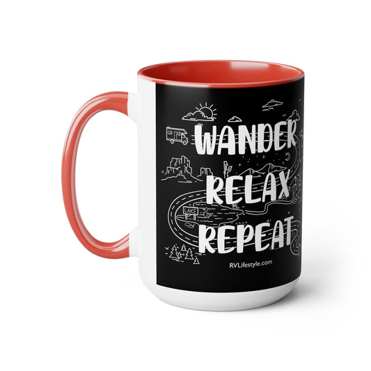 Wander Relax Repeat on Coffee Mugs, 15oz