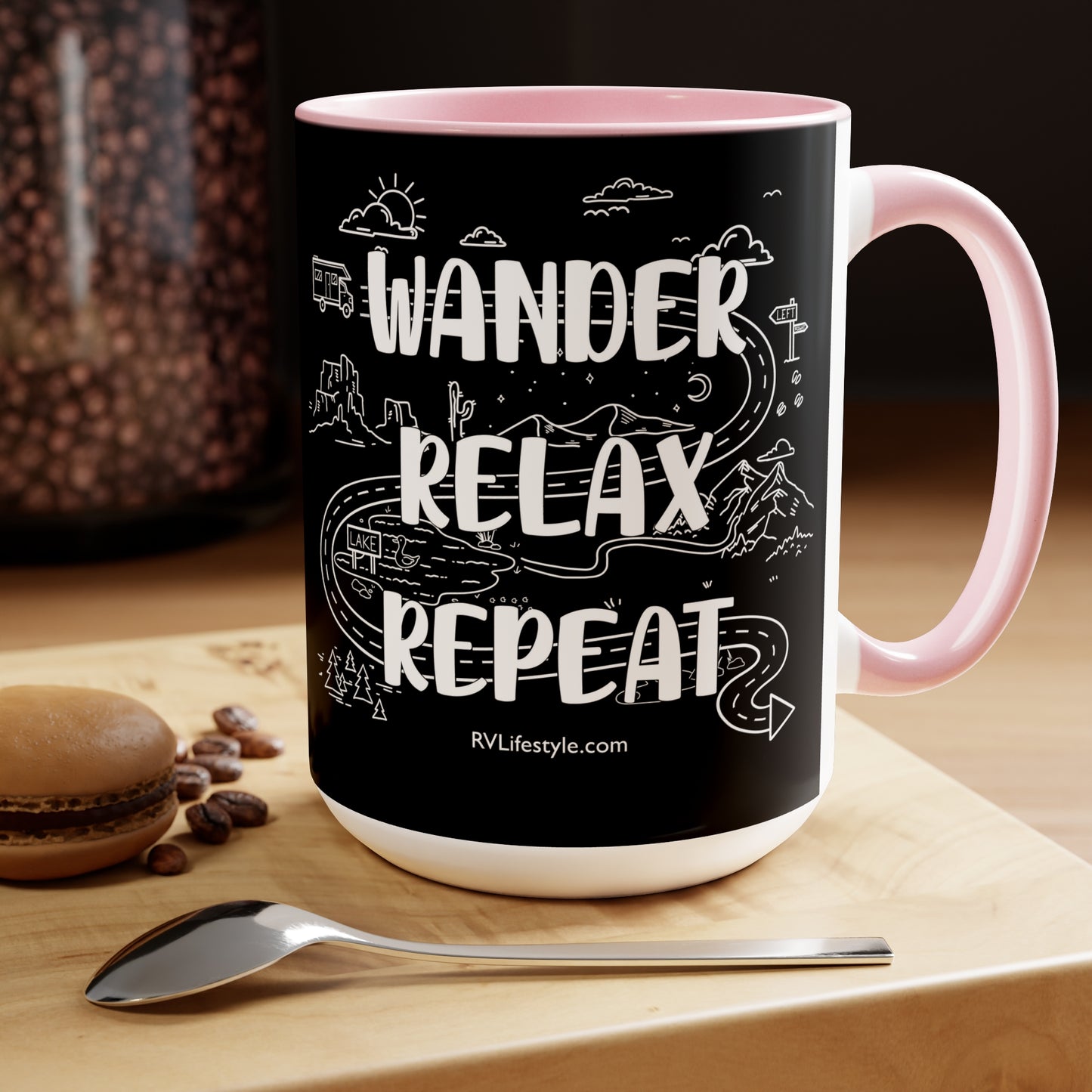 Wander Relax Repeat on Coffee Mugs, 15oz