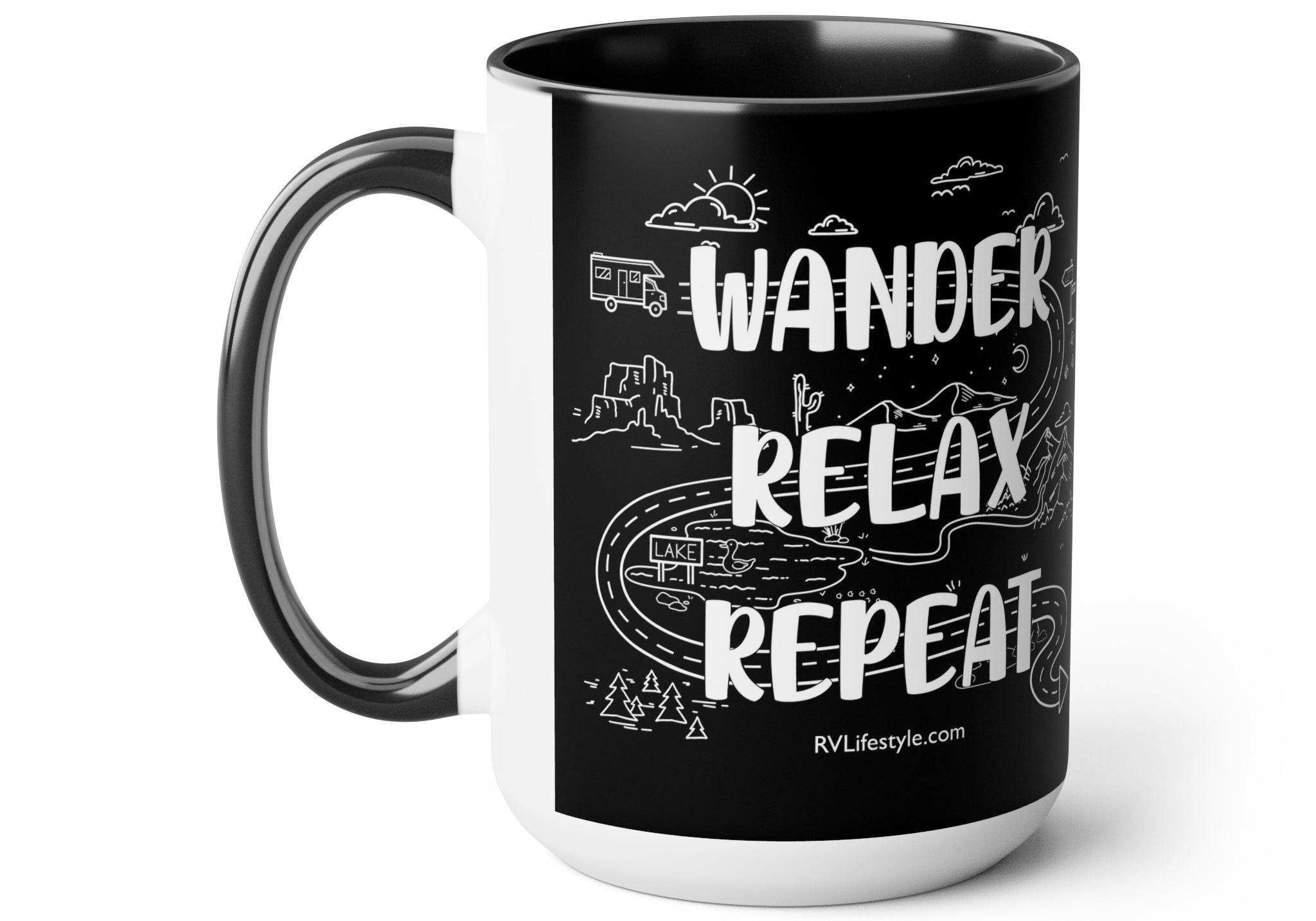 Wander Relax Repeat on Coffee Mugs, 15oz