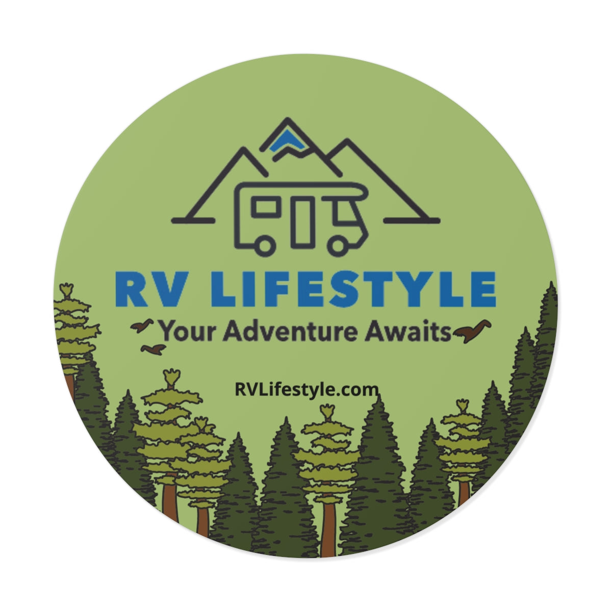 RV Lifestyle Your Adventure Awaits Round Vinyl Sticker