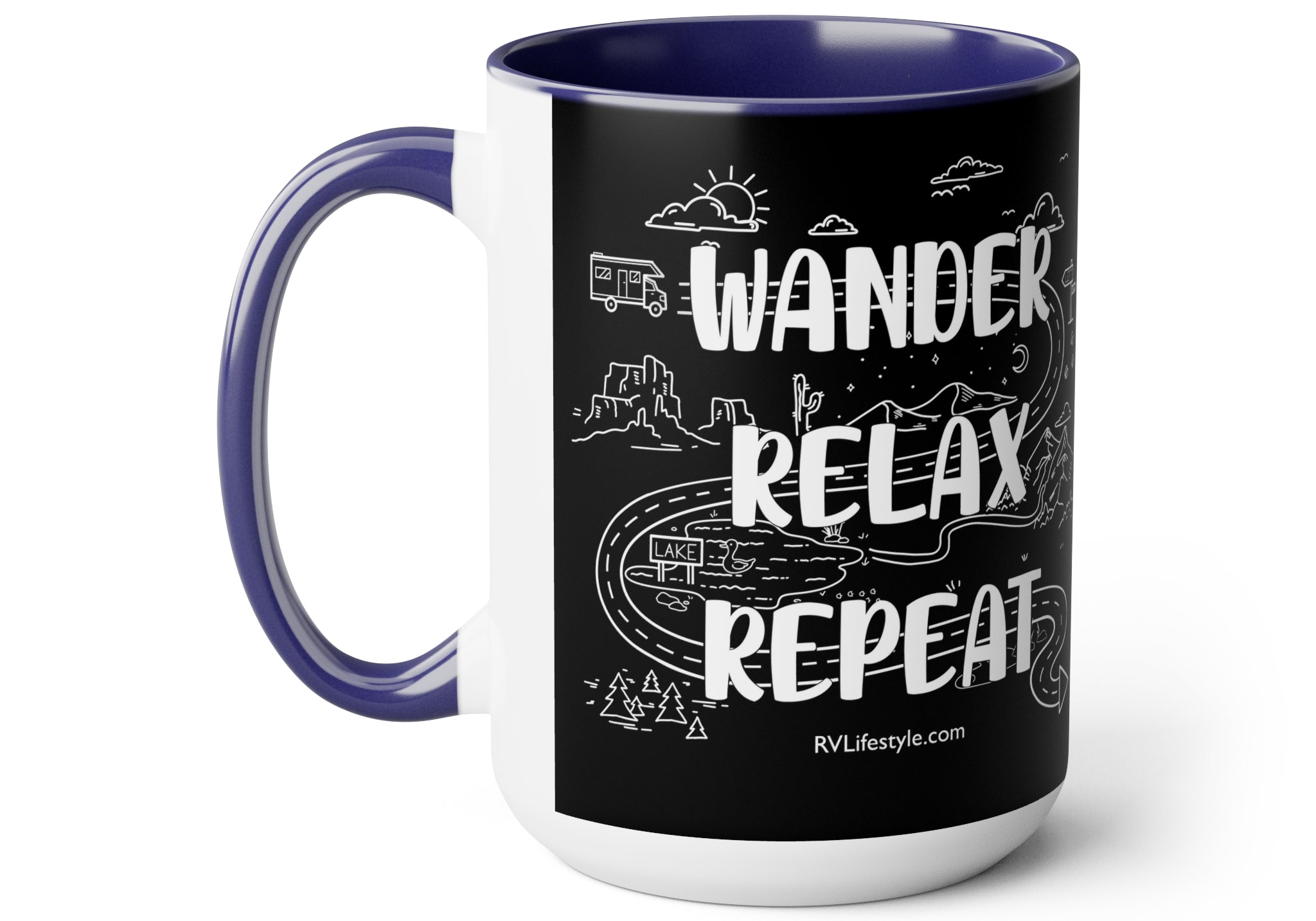 Wander Relax Repeat on Coffee Mugs, 15oz