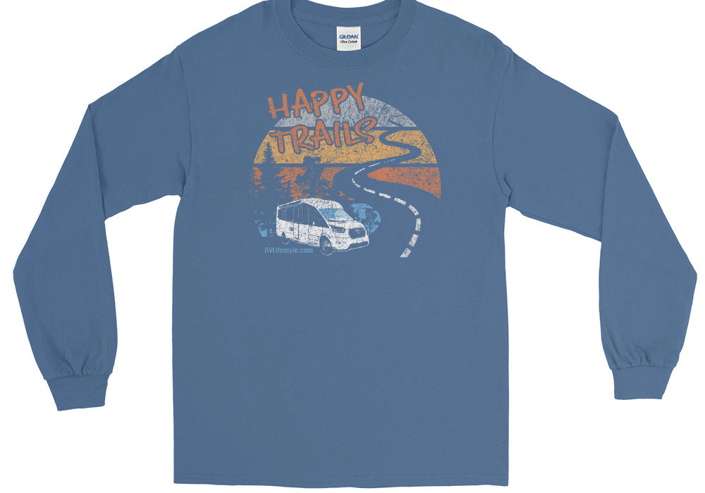Happy Trails Men and Women Long Sleeve Shirt - Black, Navy, Military Green, Indigo Blue