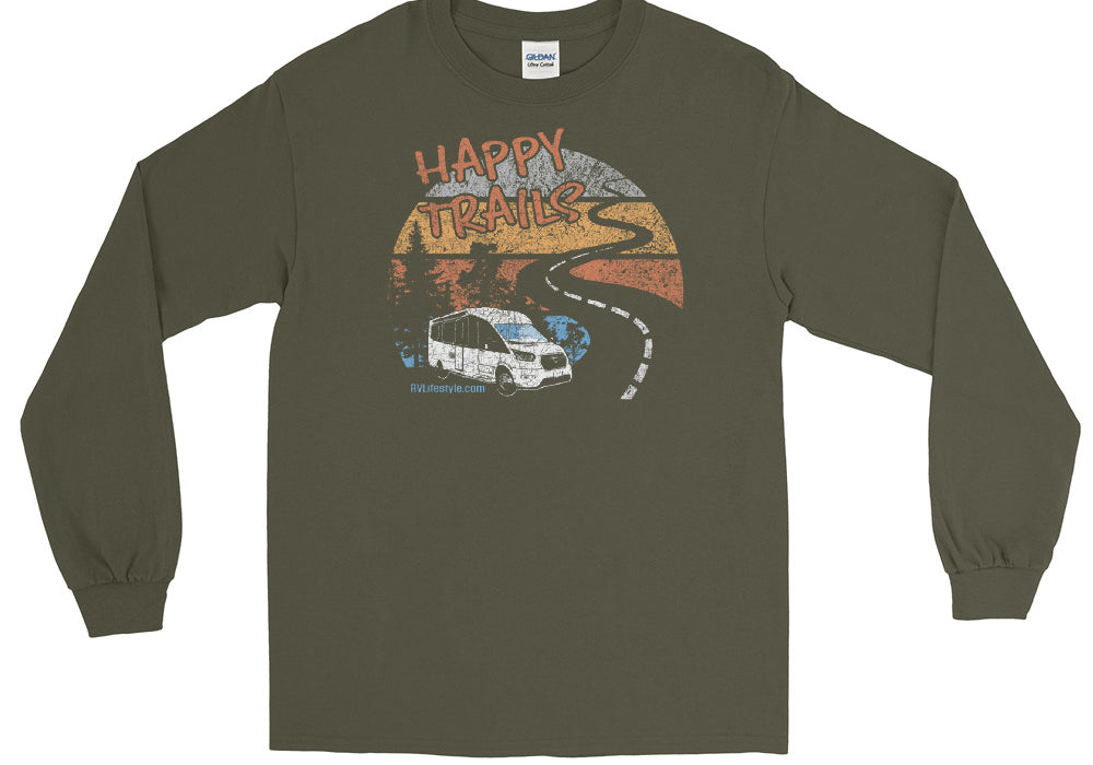 Happy Trails Men and Women Long Sleeve Shirt - Black, Navy, Military Green, Indigo Blue
