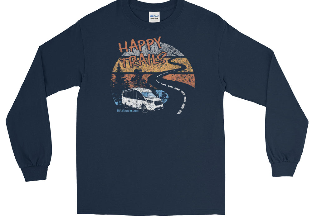 Happy Trails Men and Women Long Sleeve Shirt - Black, Navy, Military Green, Indigo Blue