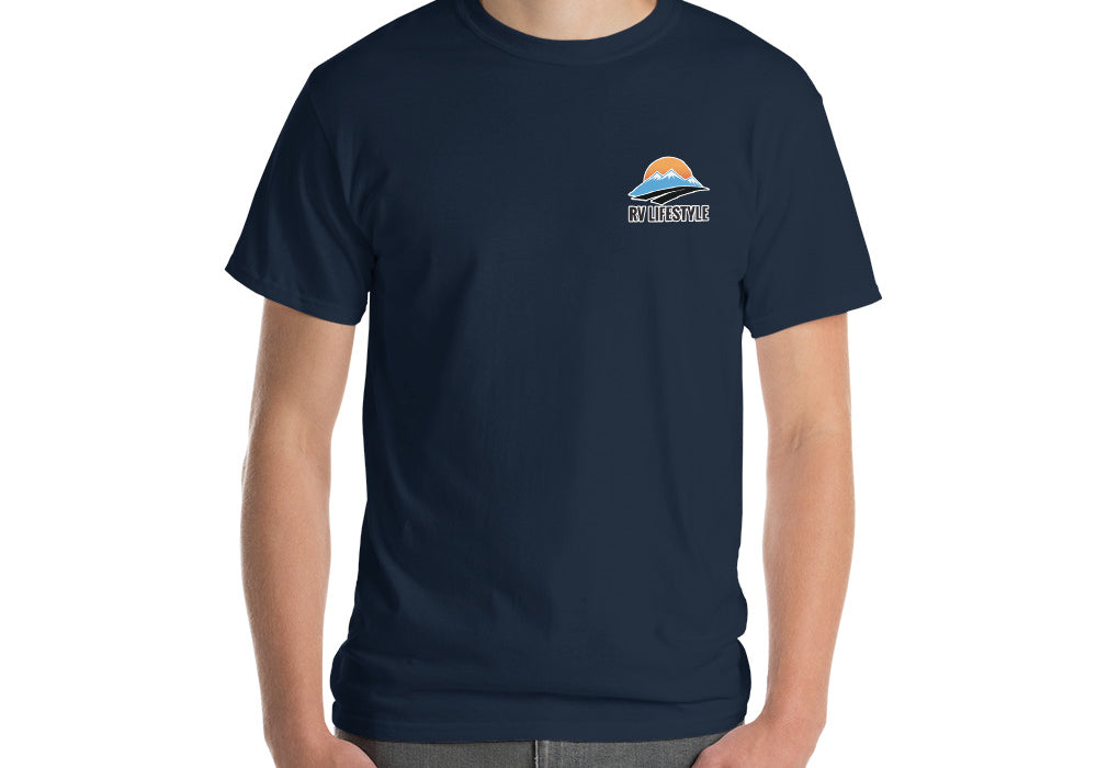 RV Lifestyle on the Front and 330 Rule on the Back! Men and Women Short-Sleeve T-Shirt - White, Black, Navy, Sand, Ash