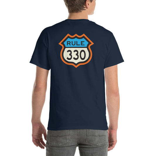 RV Lifestyle on the Front and 330 Rule on the Back! Men and Women Short-Sleeve T-Shirt - White, Black, Navy, Sand, Ash