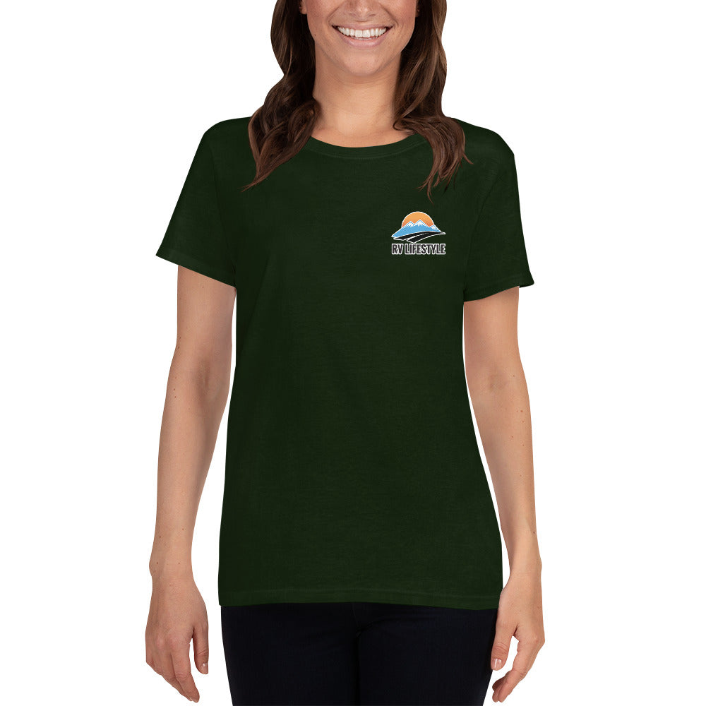 RV Lifestyle on the Front and 330 Rule on the Back! Women's short sleeve T-shirt - Forest Green, Black, Navy, Sport Grey