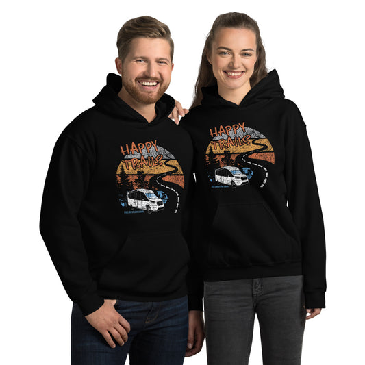 Happy Trails Men and Women's RV Lifestyle Hoodie - Black, Navy, Dark Heather, Indigo Blue