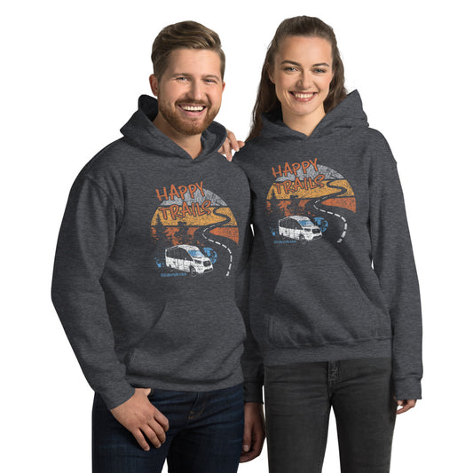 Happy Trails Men and Women's RV Lifestyle Hoodie - Black, Navy, Dark Heather, Indigo Blue