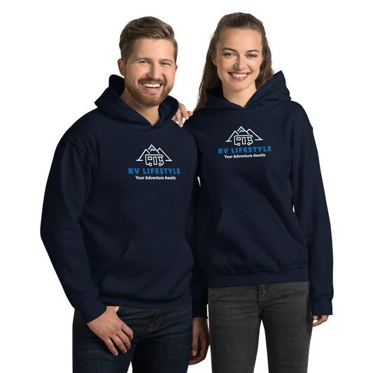 RV Lifestyle Your Adventure Awaits - Men and Women's Hoodie - Black, Navy, Dark Heather