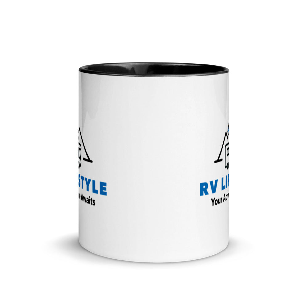 RV Lifestyle Logo Mug with Color Inside - Black, Yellow, Red, Aqua, Orange