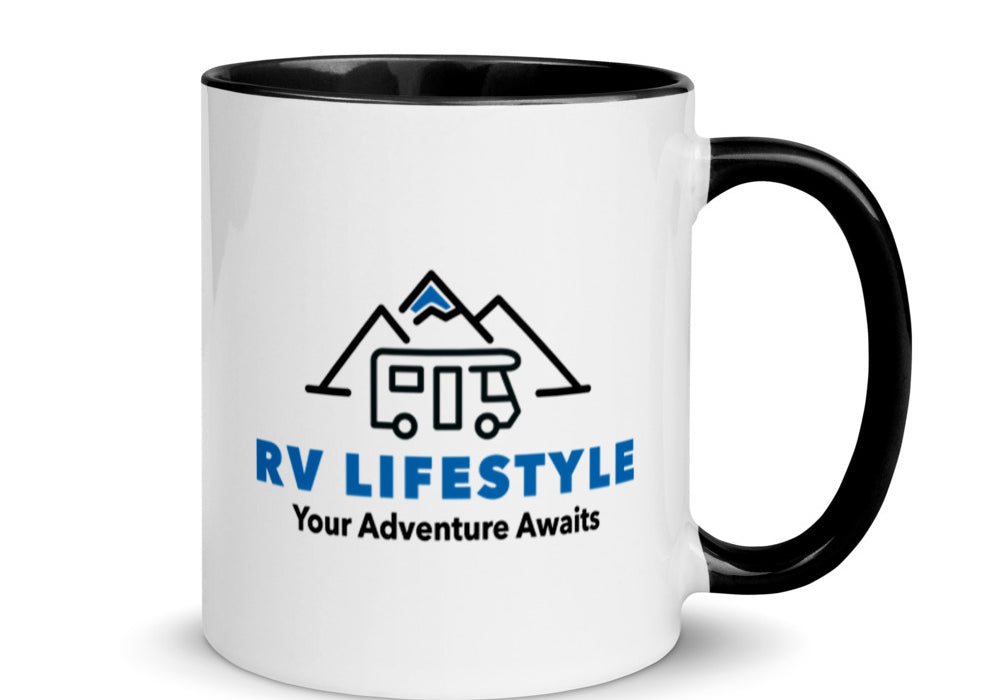 RV Lifestyle Logo Mug with Color Inside - Black, Yellow, Red, Aqua, Orange
