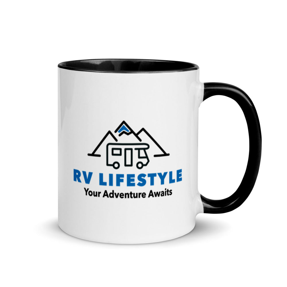 RV Lifestyle Logo Mug with Color Inside - Black, Yellow, Red, Aqua, Orange