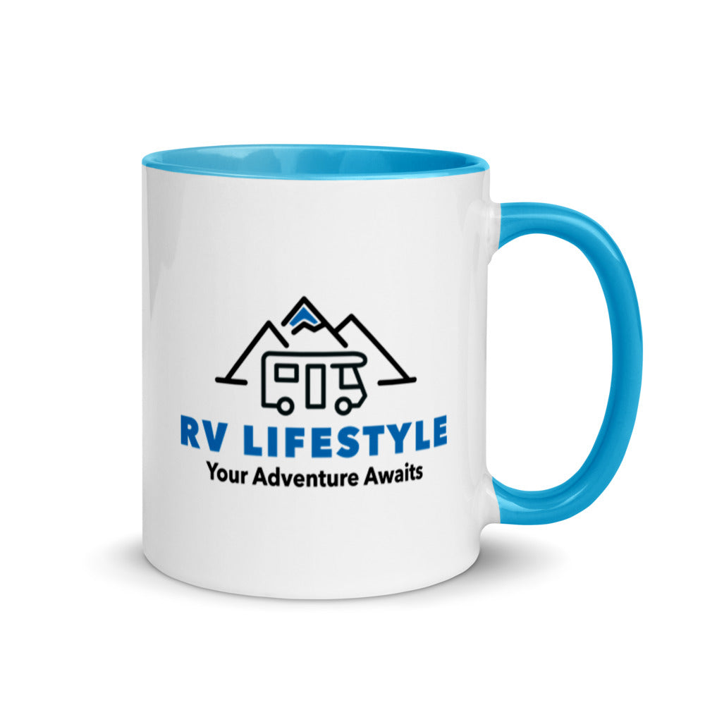 RV Lifestyle Logo Mug with Color Inside - Black, Yellow, Red, Aqua, Orange