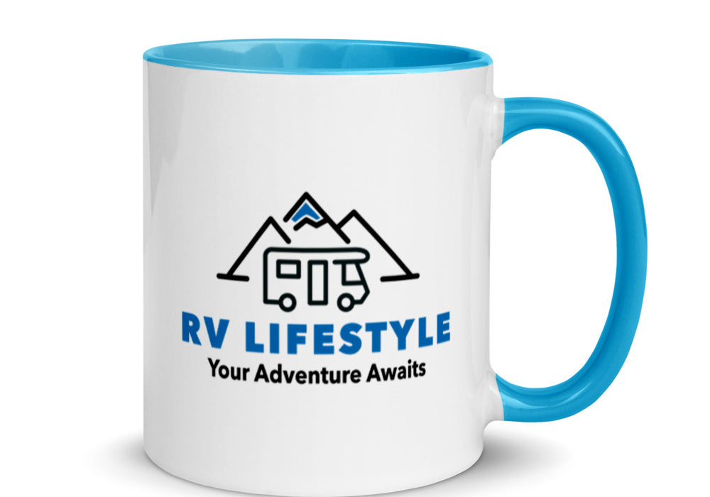 RV Lifestyle Logo Mug with Color Inside - Black, Yellow, Red, Aqua, Orange