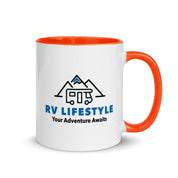 RV Lifestyle Logo Mug with Color Inside - Black, Yellow, Red, Aqua, Orange