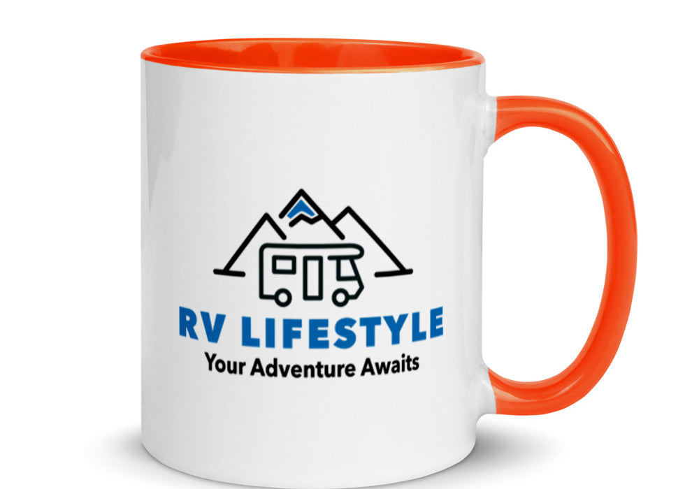 RV Lifestyle Logo Mug with Color Inside - Black, Yellow, Red, Aqua, Orange
