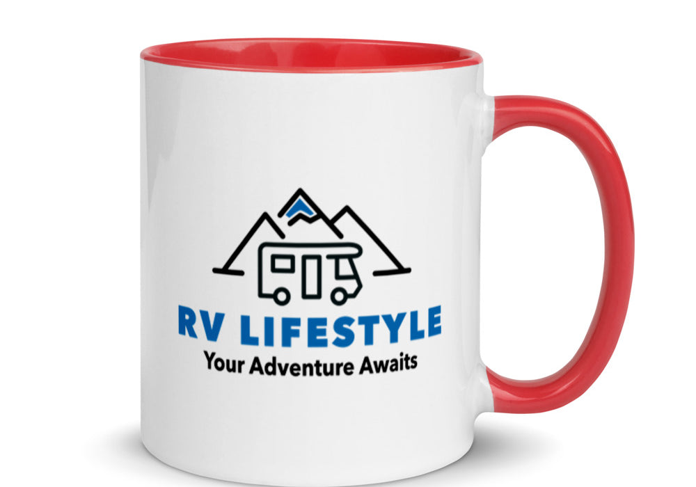 RV Lifestyle Logo Mug with Color Inside - Black, Yellow, Red, Aqua, Orange