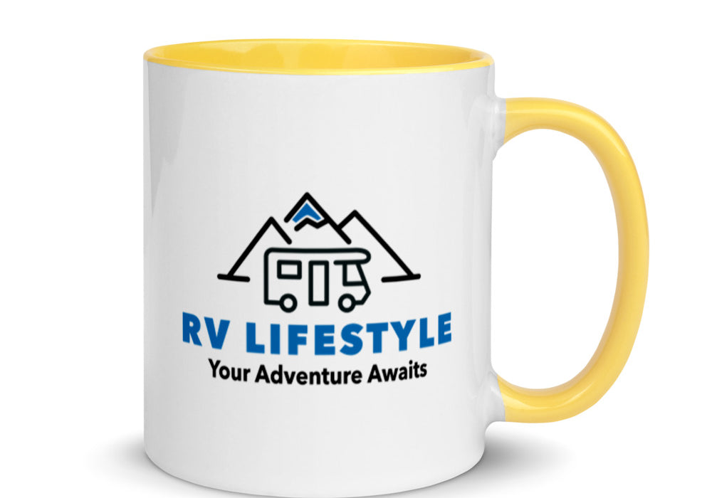 RV Lifestyle Logo Mug with Color Inside - Black, Yellow, Red, Aqua, Orange